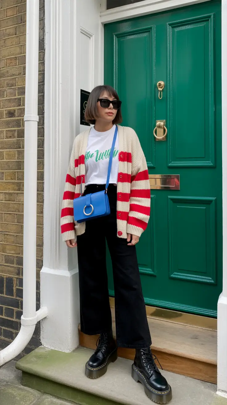 spring preppy outfits 2026 Striped Cozy Prep with a Pop of Blue