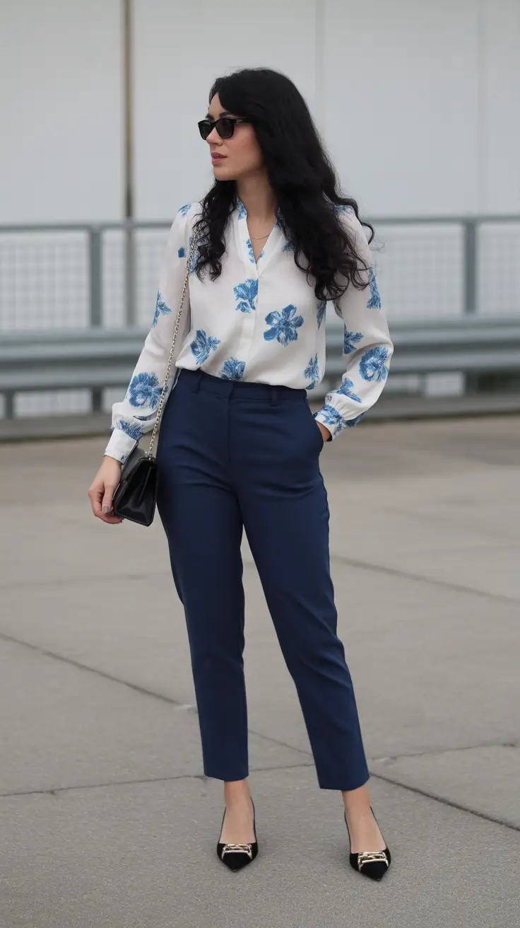 spring workwear 2026 Blue Florals with Tailored Navy