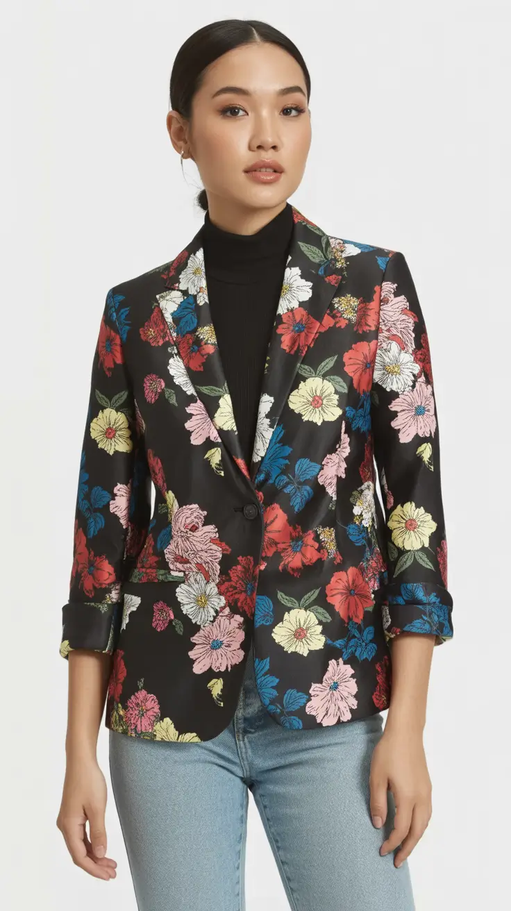 spring blazer outfits 2026 Bold Florals with Modern Edge