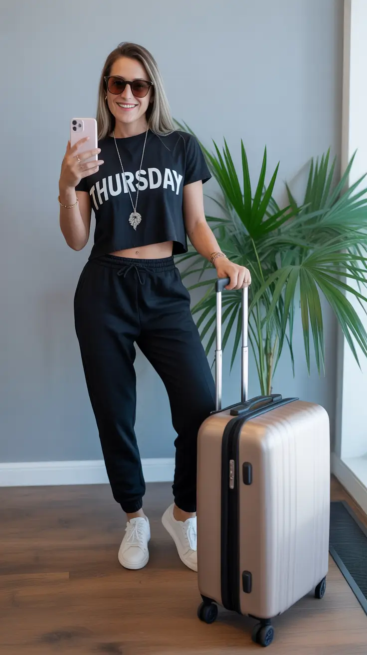 trending spring travel outfits 2026 Graphic Street-Comfort for Easy Spring Departures