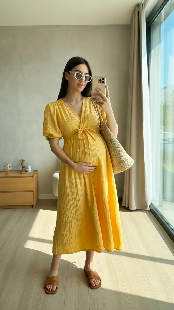 effortless spring outfit for pregnant women 2026 Golden Hour Yellow for Bright Spring Days