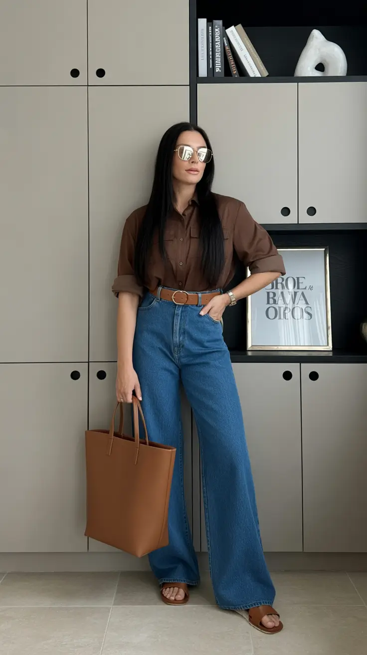 spring mom outfits 2026 Rich Browns and Relaxed Denim for Elevated Everyday Style
