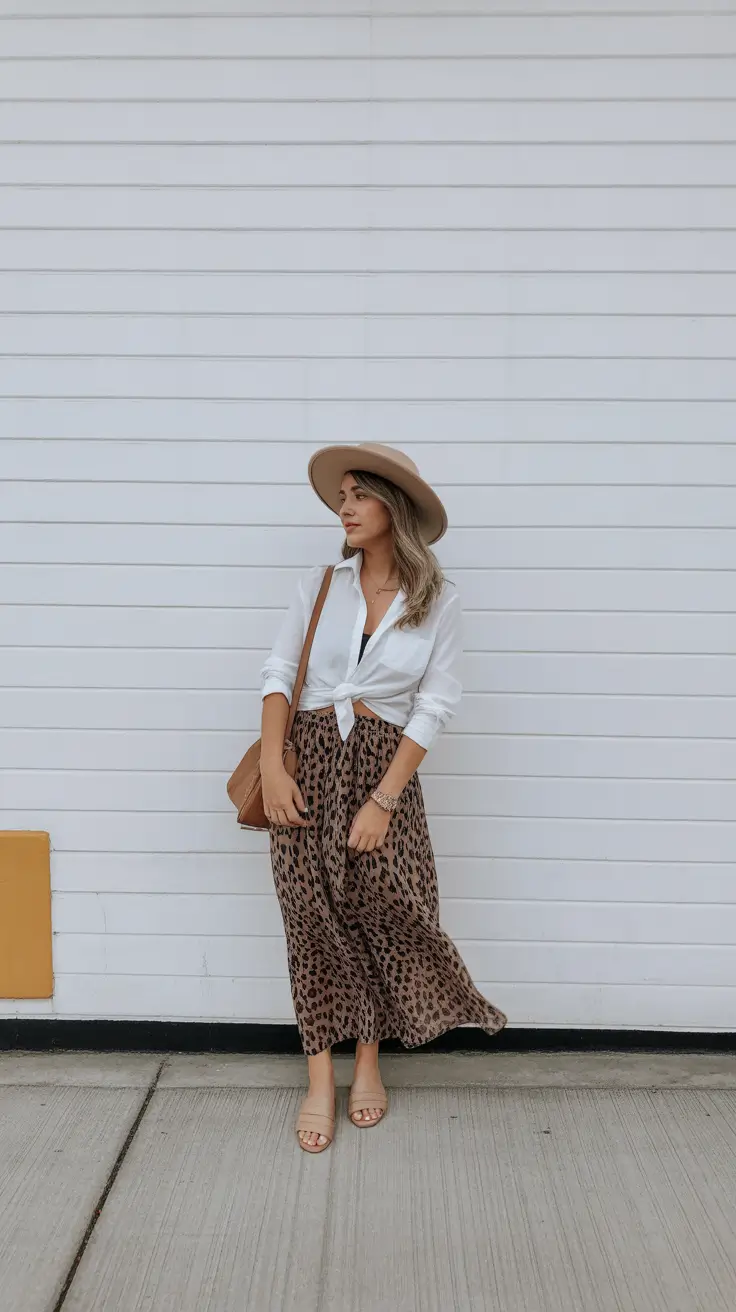 spring mom outfits 2026 Knotted Whites and Animal Prints for Confident Spring Flair