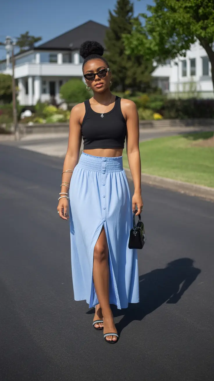 spring mom outfits 2026 Sporty Black and Sky-Blue Ease with a Confident Spring Attitude