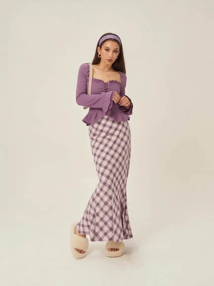 top spring skirt outfits 2026 - Lavender Layers and Checkerboard Drama