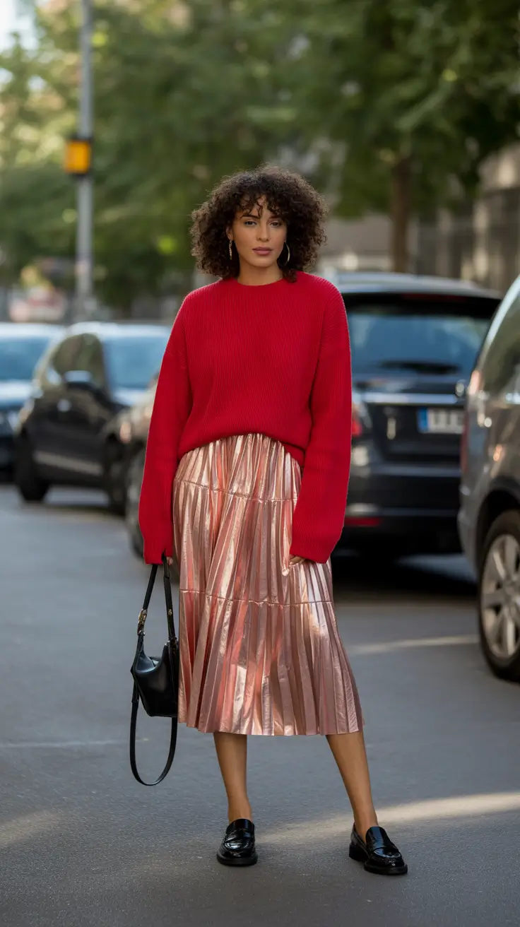 top spring skirt outfits 2026 - Metallic Shine With Cozy Street Simplicity
