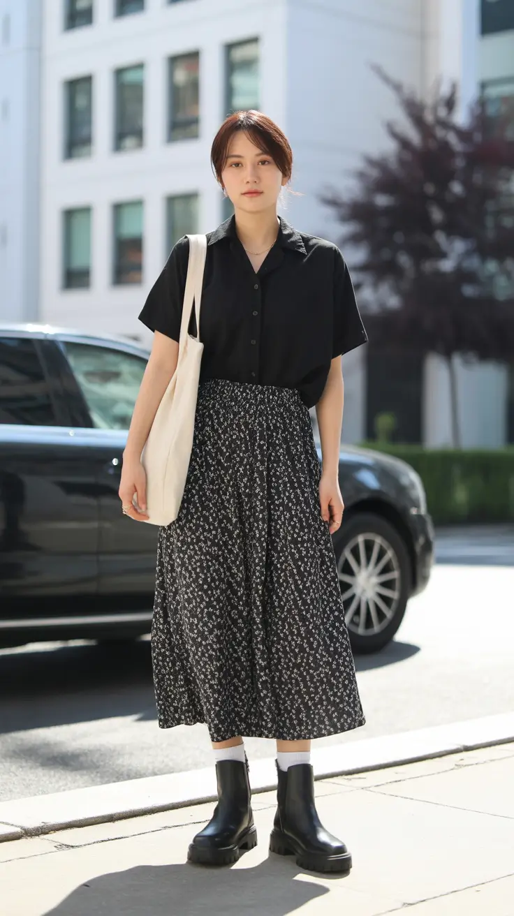 top spring skirt outfits 2026 - Minimalist Black Layers With Soft Floral Movement