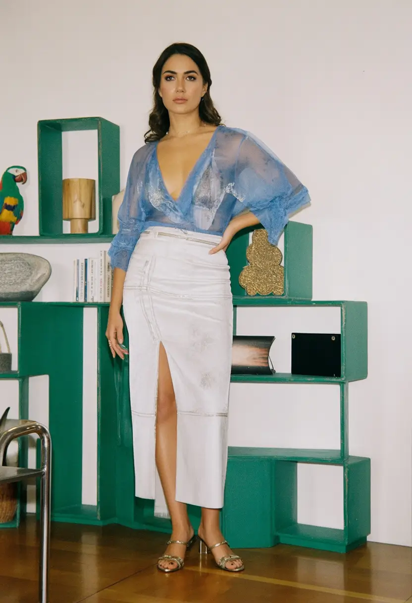 top spring skirt outfits 2026 - Soft Blue Sheer Layers With Crisp White Structure