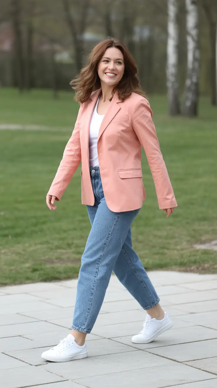 spring-office-outfits-women-2026-Peach-Blazer-Denim