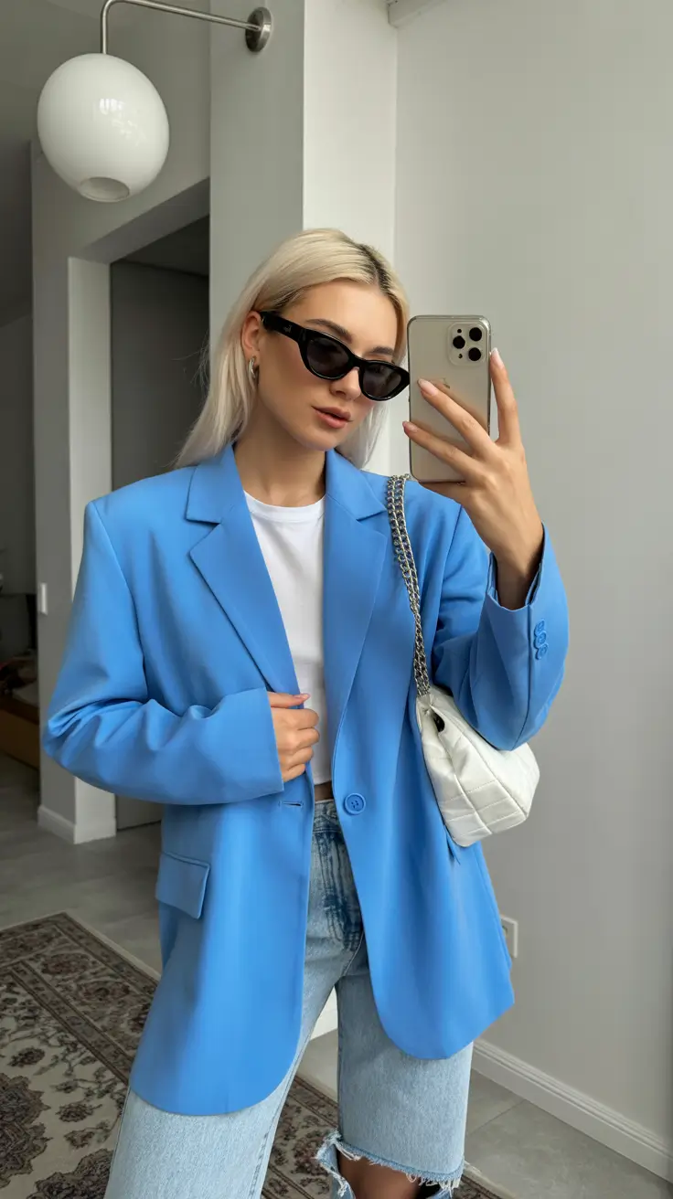 spring-office-outfits-women-2026-Bright-Blue-Blazer