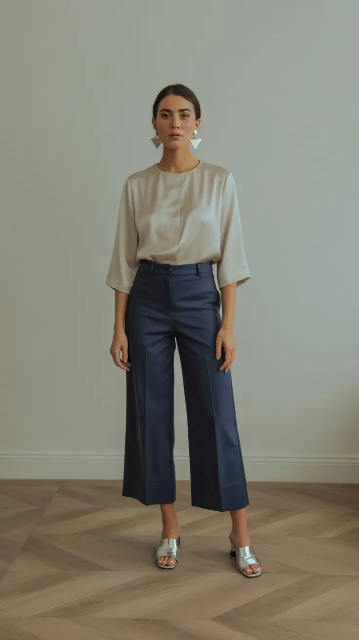 spring-office-outfits-women-2026-Modern-Cropped-Trousers-Metallic-Accents