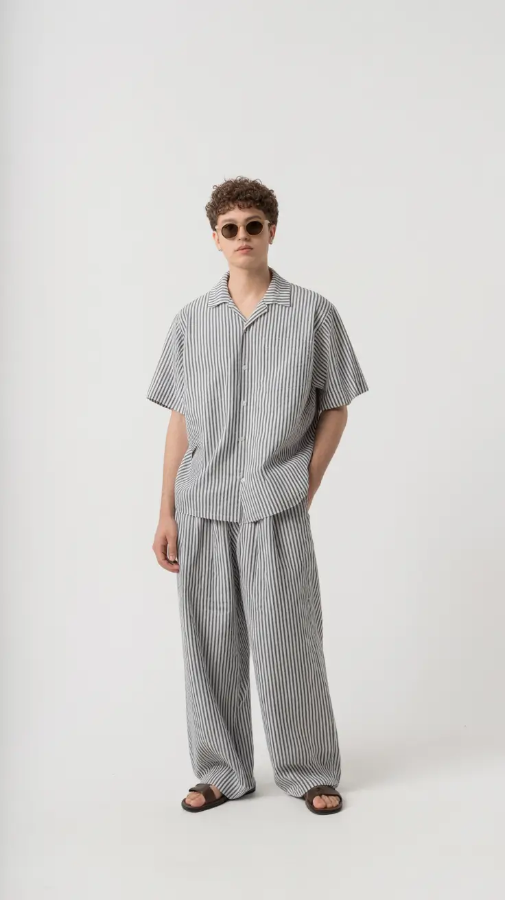 casual summer outfits men 2026 Striped Lounge Tailoring for Effortless Days