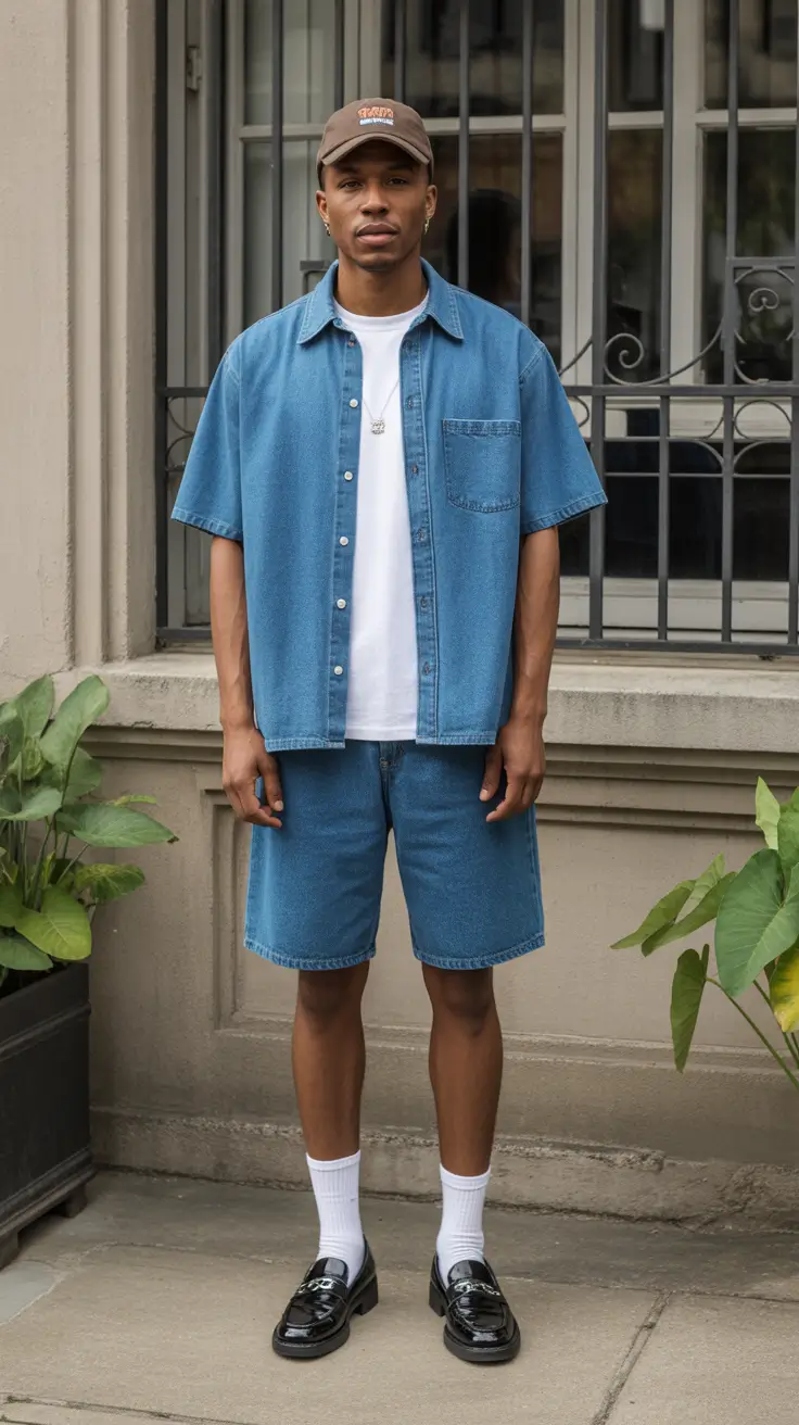 casual summer outfits men 2026 Denim Set Confidence and Urban Summer Rhythm