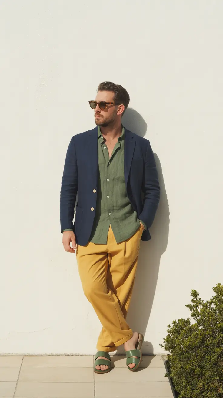 casual summer outfits men 2026 Tailored Blazer Mix with Resort Color Story