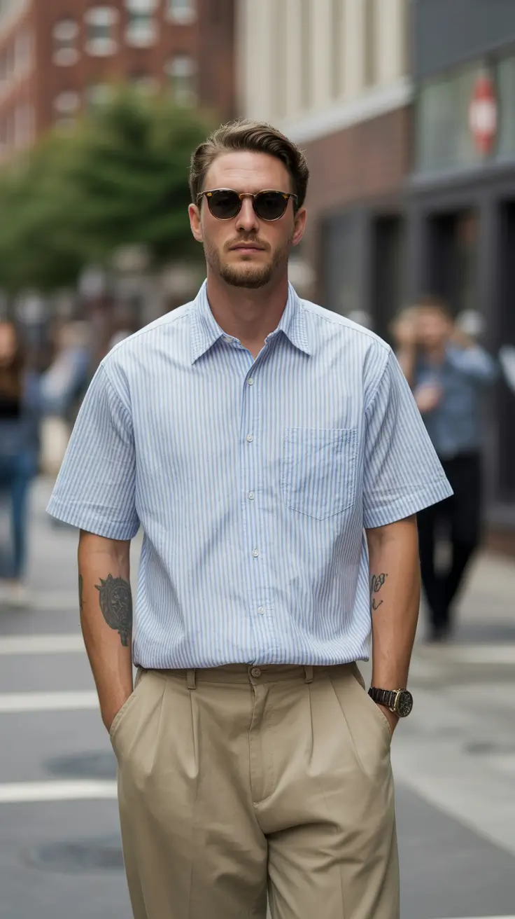 casual summer outfits men 2026 Striped Shirt Refinement and City Summer Precision