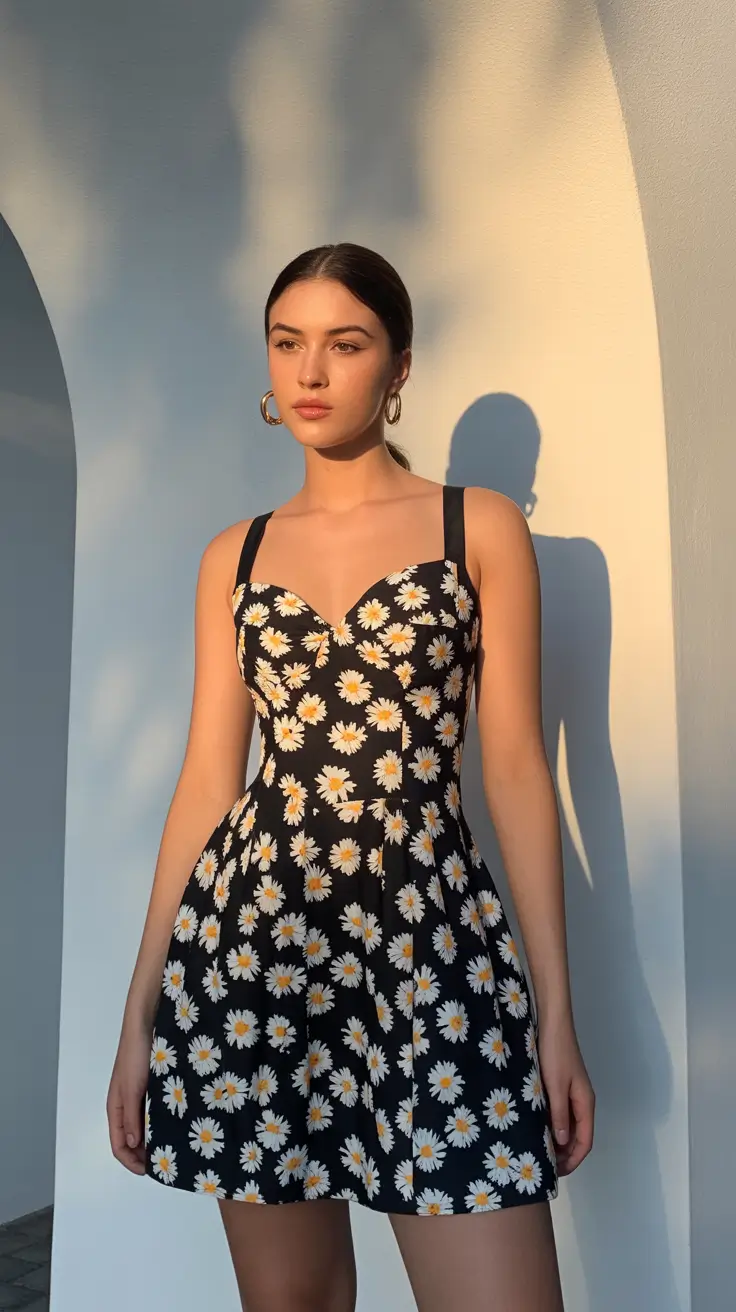 chic summer fashion outfits 2026 Retro-Inspired Daisy Print with a Structured Twist