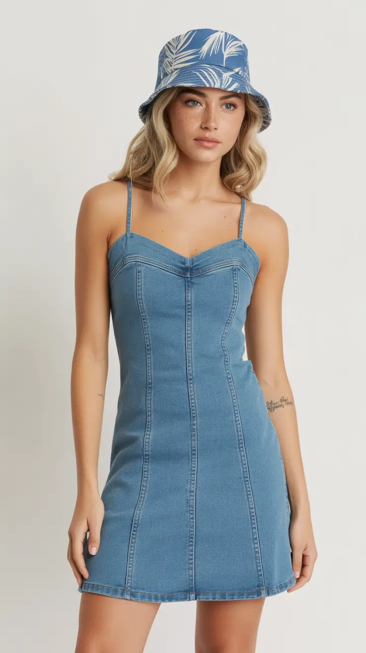 chic summer fashion outfits 2026 Denim Mini Dress with a Playful Summer Twist