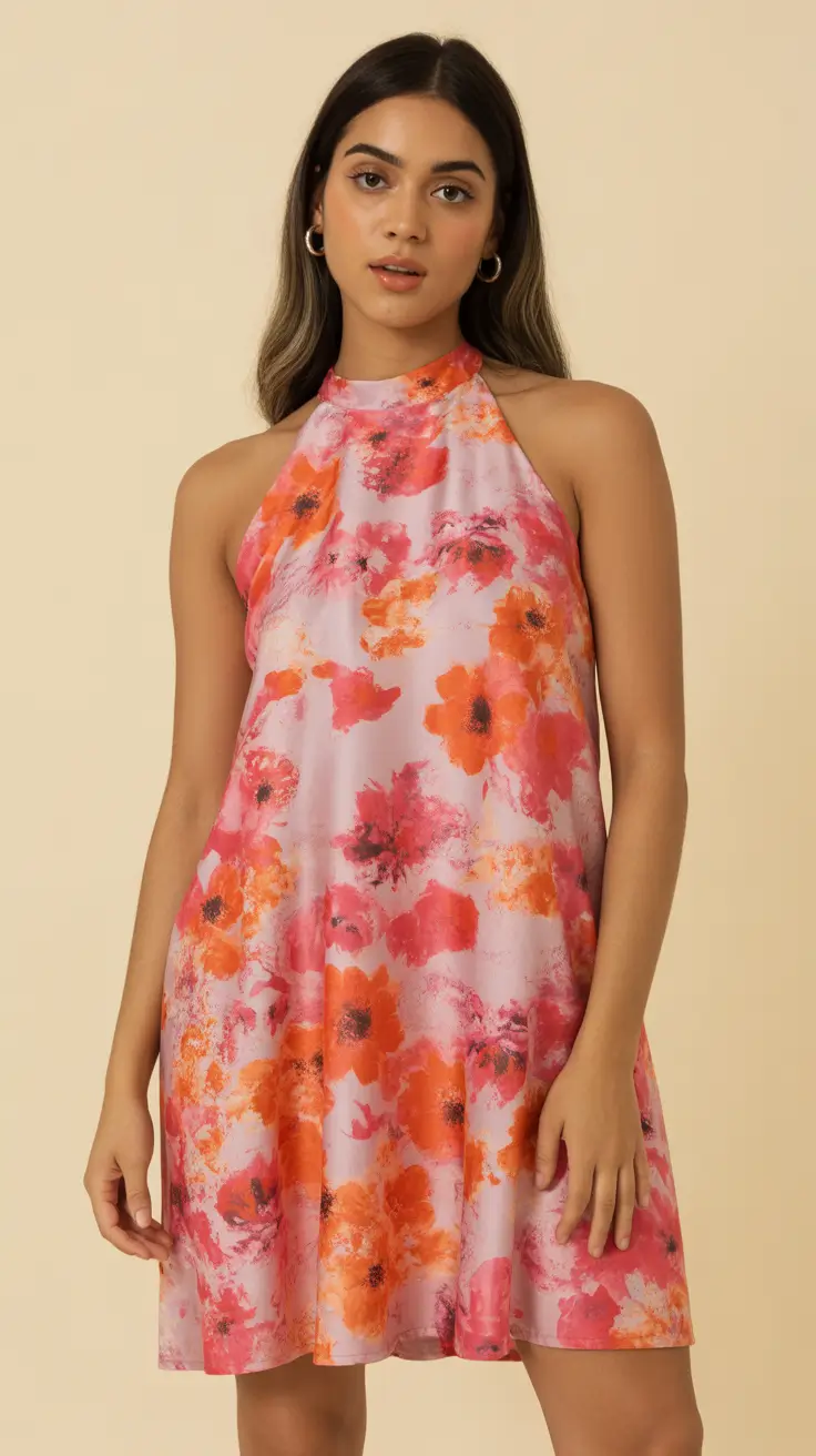 chic summer fashion outfits 2026 Soft Floral Ease with a Modern Halter Twist