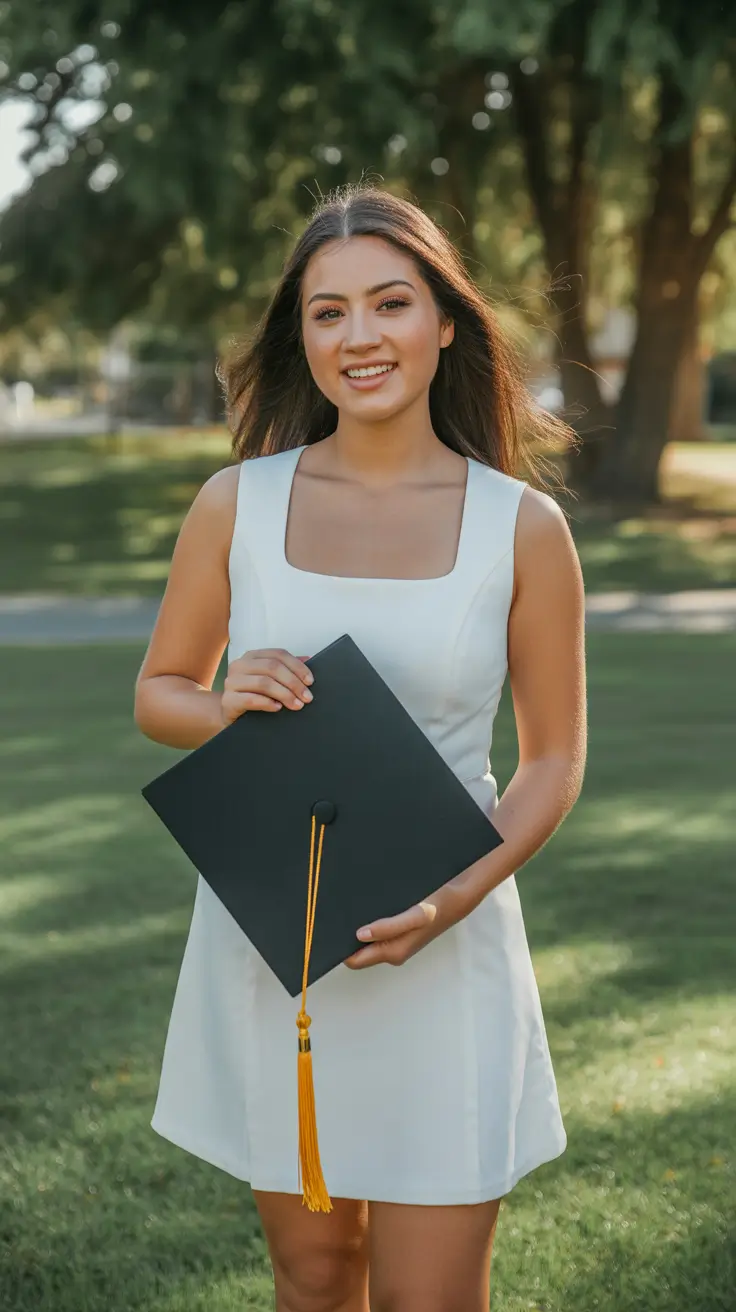 graduation look ideas 2026 Classic Short White Dress for Effortless Graduation Style