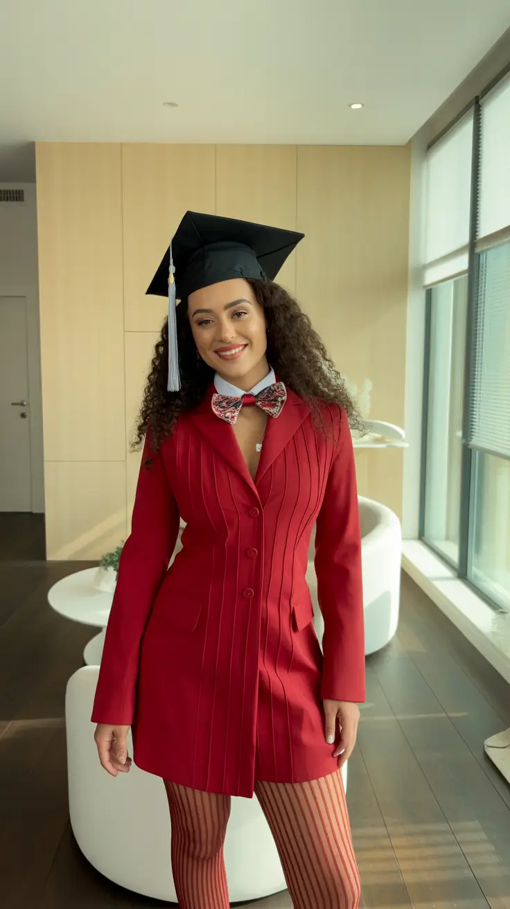 graduation look ideas 2026 Playful Red Tailored Dress with Statement Details