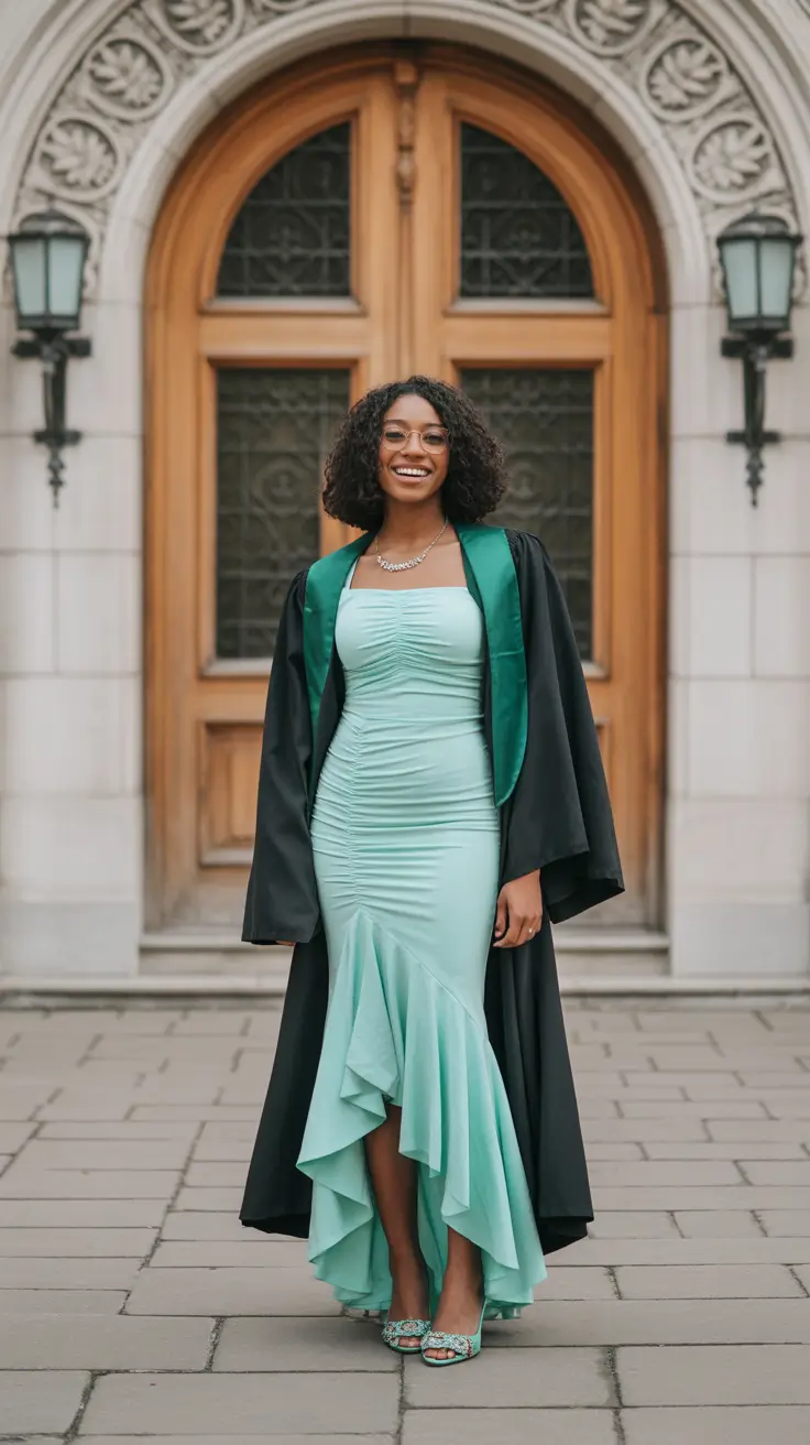 graduation look ideas 2026 Mint Green Statement Dress with Elegant Flow