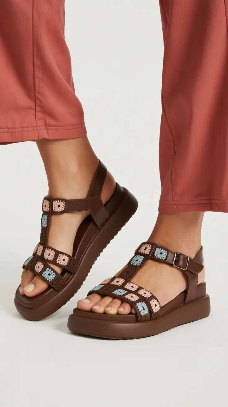 summer outfits with sandals for women 2026 Crochet Detail Platforms