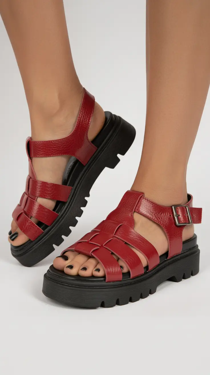 summer outfits with sandals for women 2026 Chunky Red Sandals