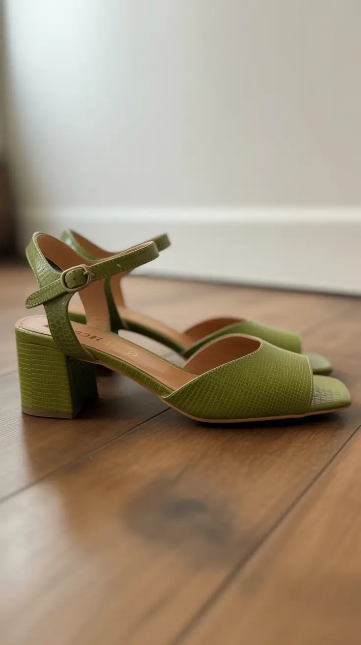 summer outfits with sandals for women 2026 Textured Green Heels