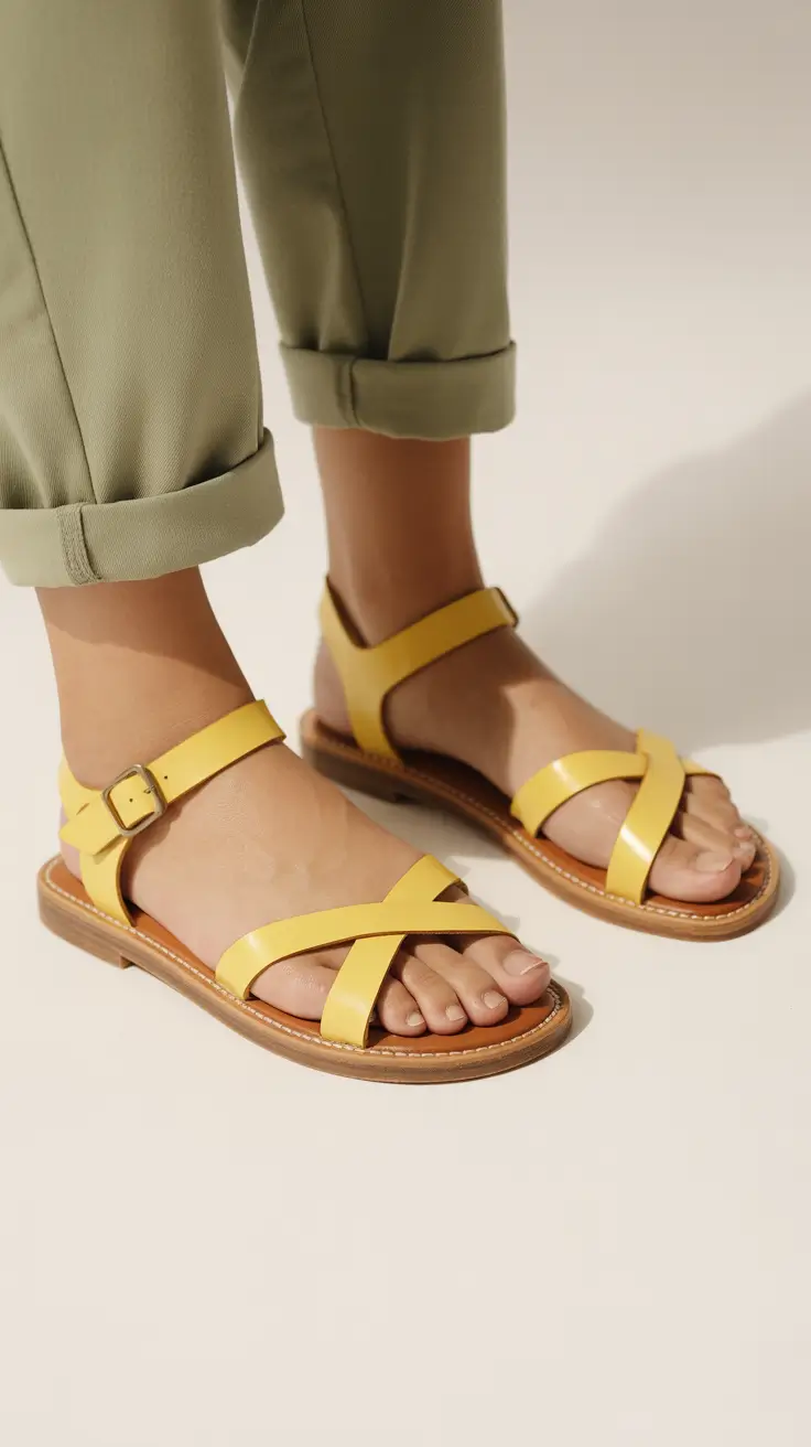 summer outfits with sandals for women 2026 Yellow Flat Sandals