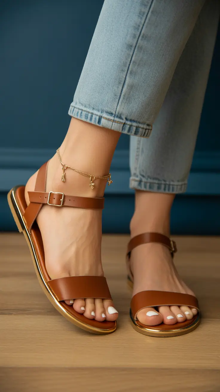 summer outfits with sandals for women 2026 Classic Tan Flat Sandals