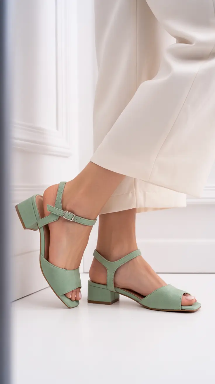 summer outfits with sandals for women 2026 Soft Mint Heels with Tailored Whites
