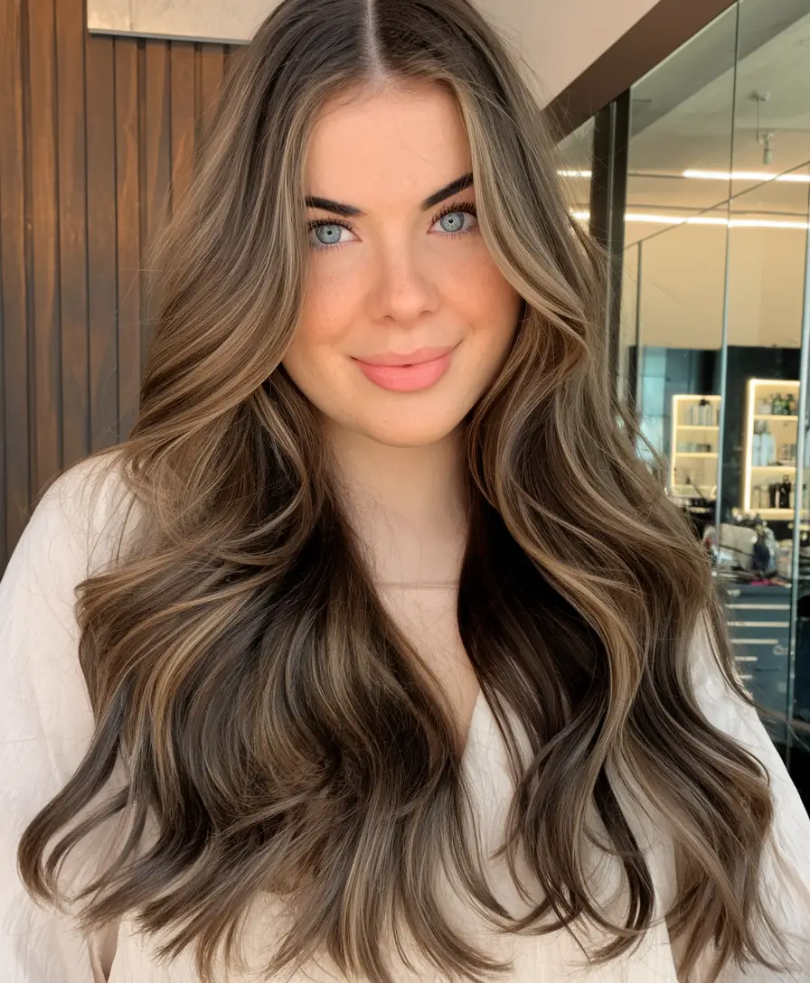 Best Fall Hair Colors for Warm Skin Tones 2025 - Classic Brown Balayage with Cool Gloss Finish
