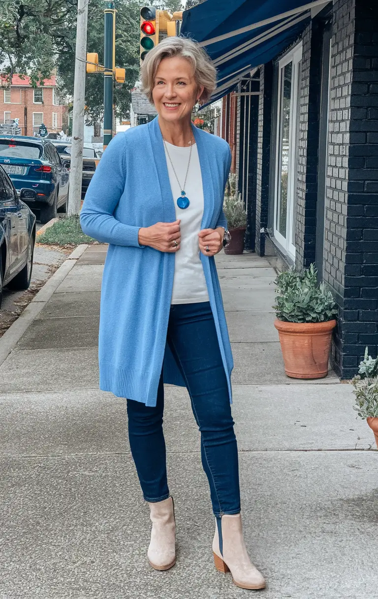 casual fall outfits for women over 50 - ideas 2025 Light Blue Layers That Feel Like a Breath of Fall Air