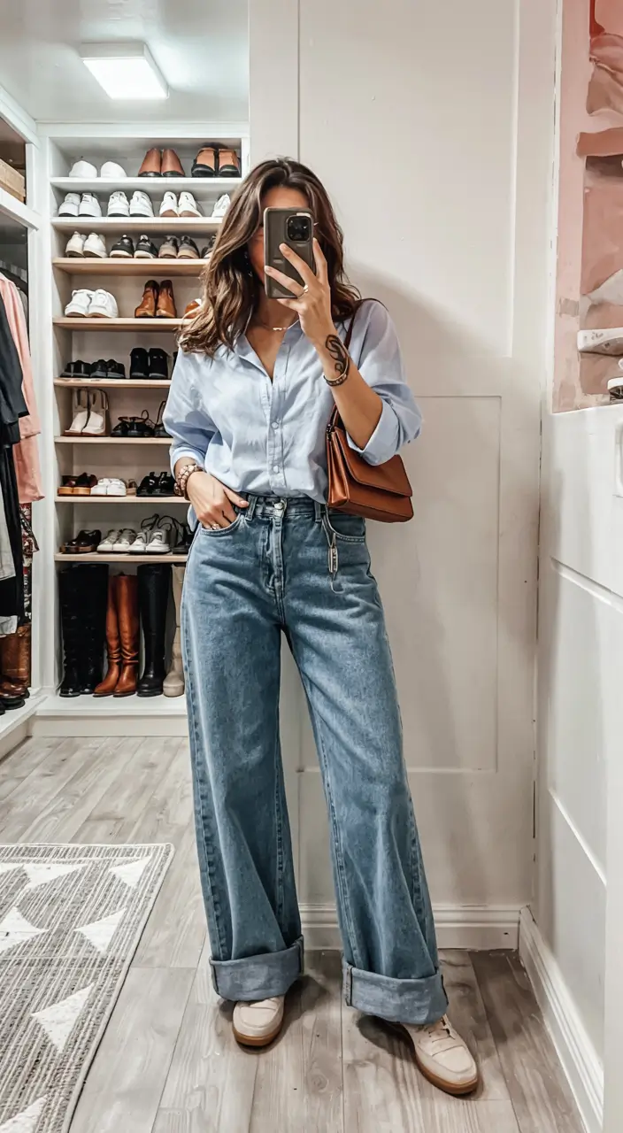 early fall outfits ideas 2025+Relaxed Denim, Big Proportions