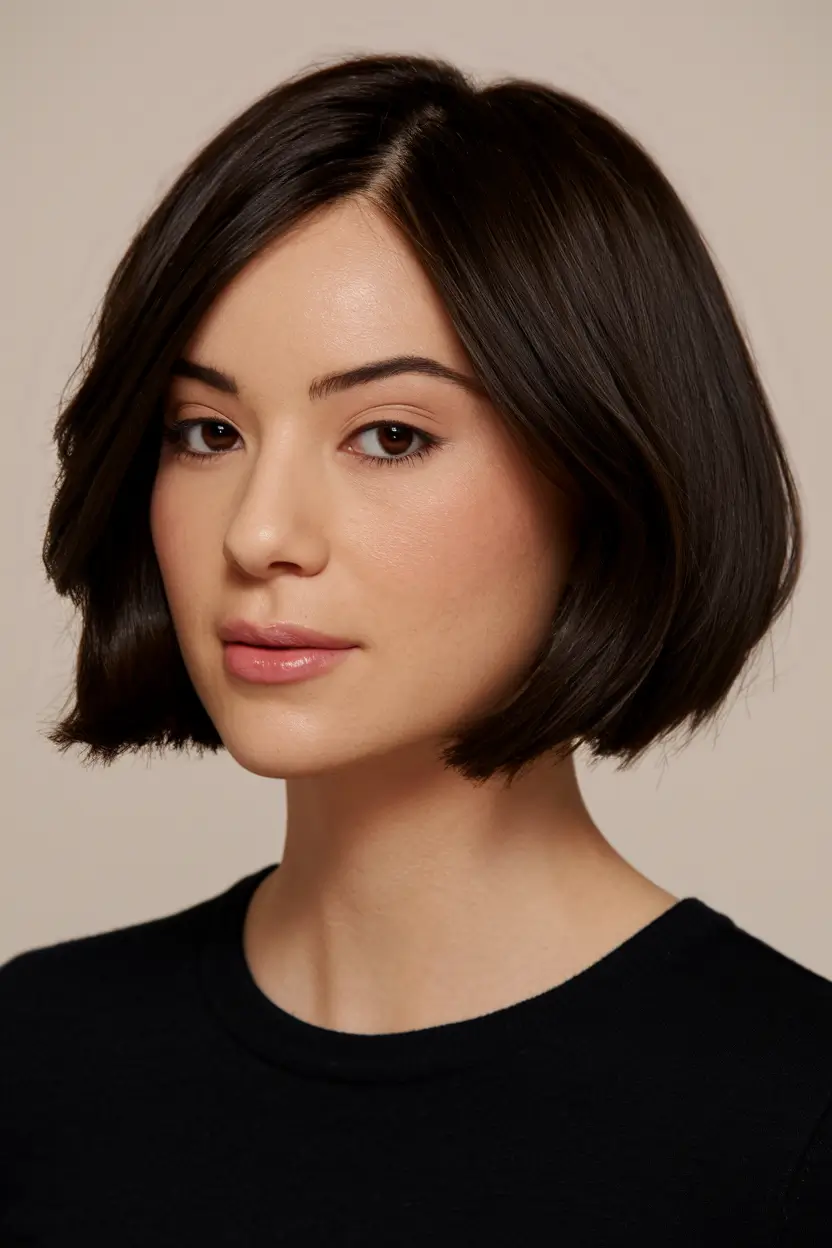 fall bob haircut ideas 2025 chin-grazing-dark-bob-with-natural-ends