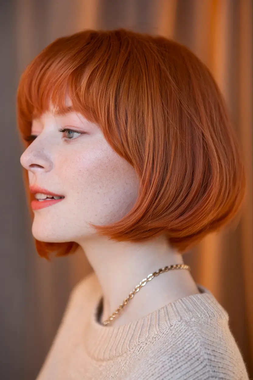 fall bob haircut ideas 2025 rounded-copper-bob-with-micro-bangs