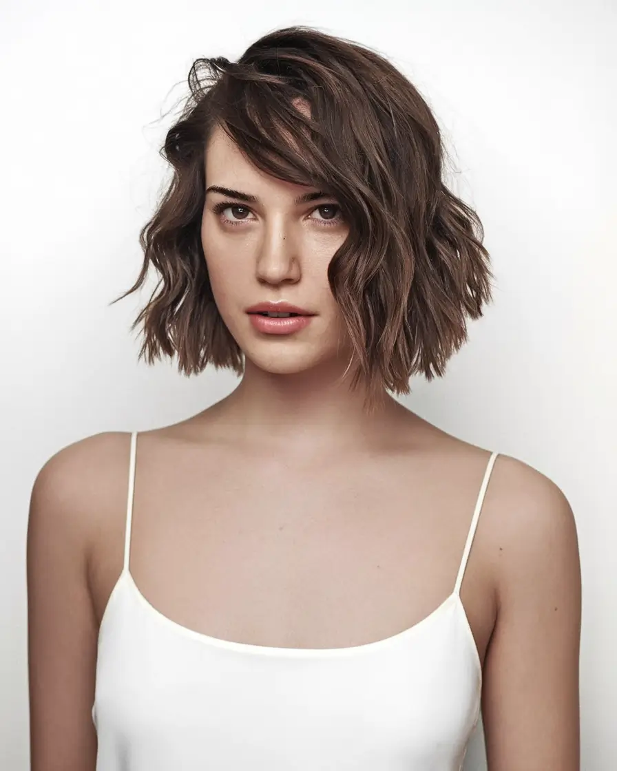 fall bob haircut Side-Swept Chocolate Lob with Undone Waves