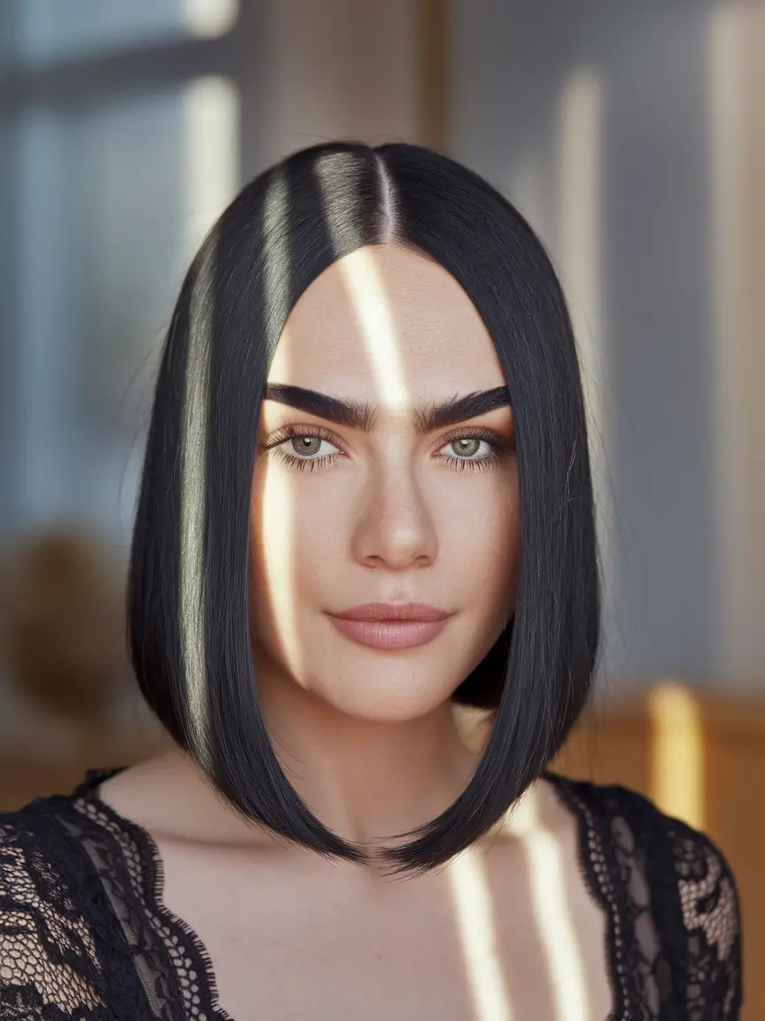 fall bob haircut ideas 2025 middle-parted-sleek-bob-with-face-hugging-ends