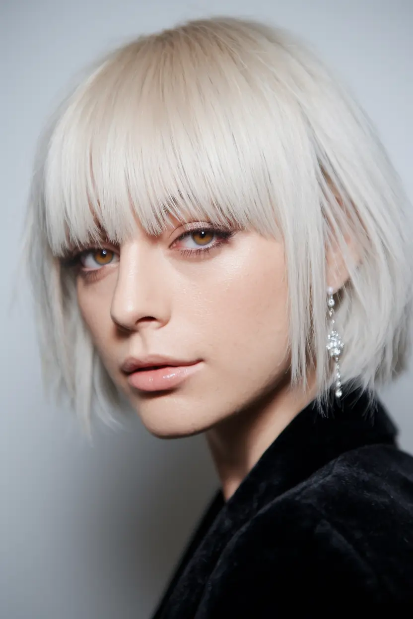 fall bob haircut ideas 2025 razored-platinum-bob-with-heavy-bangs
