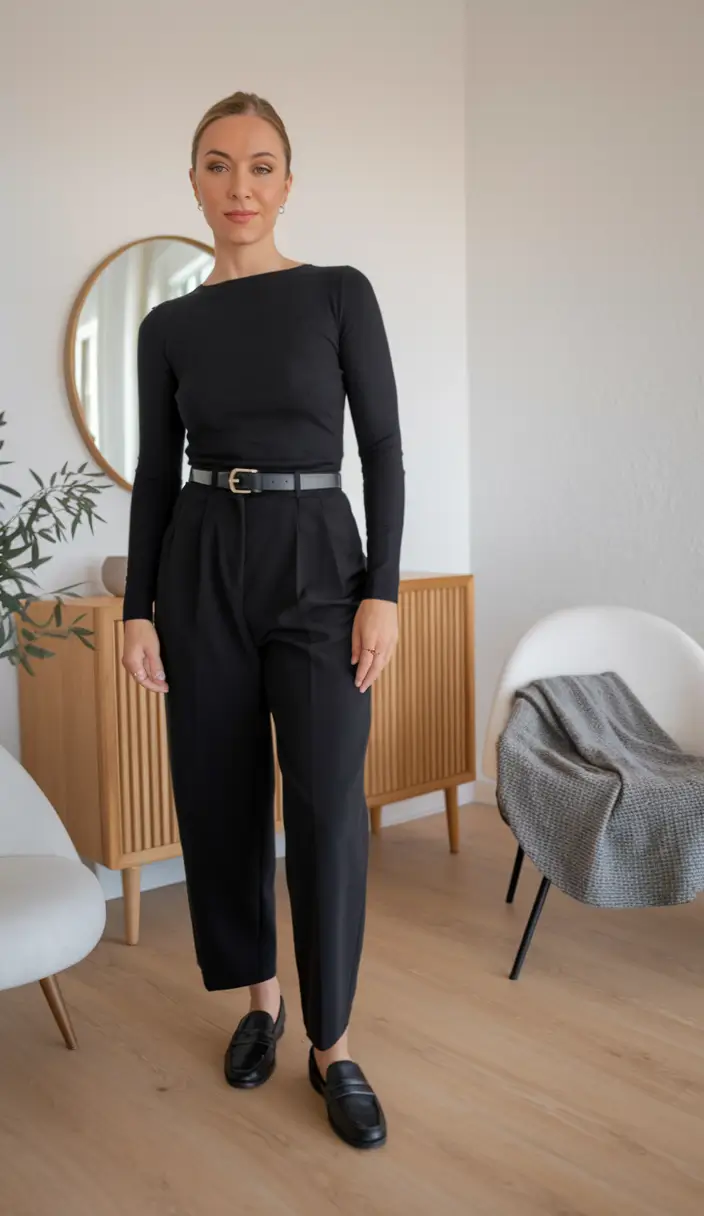 fall business casual outfits all-black sophistication that doesn't whisper