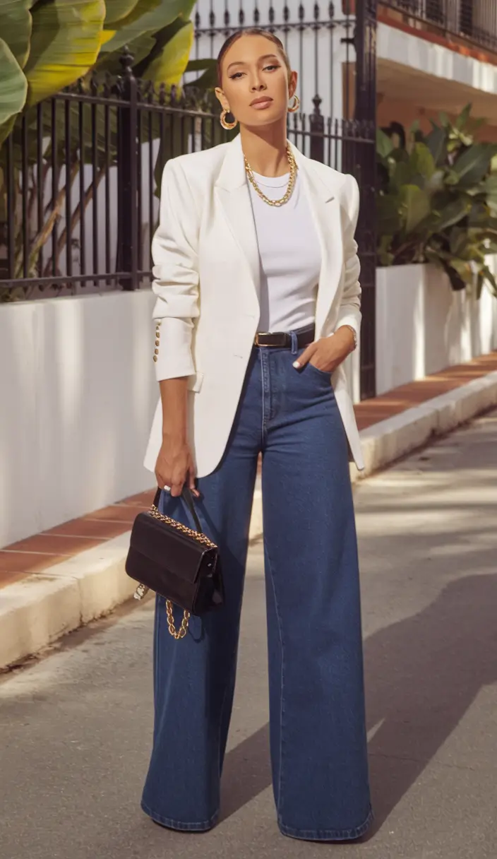 fall business casual outfits ideas 2025 Structured Simplicity with Denim Flair