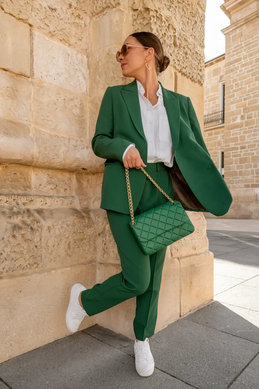 fall business casual outfits ideas 2025 Emerald Green Done Casually Cool