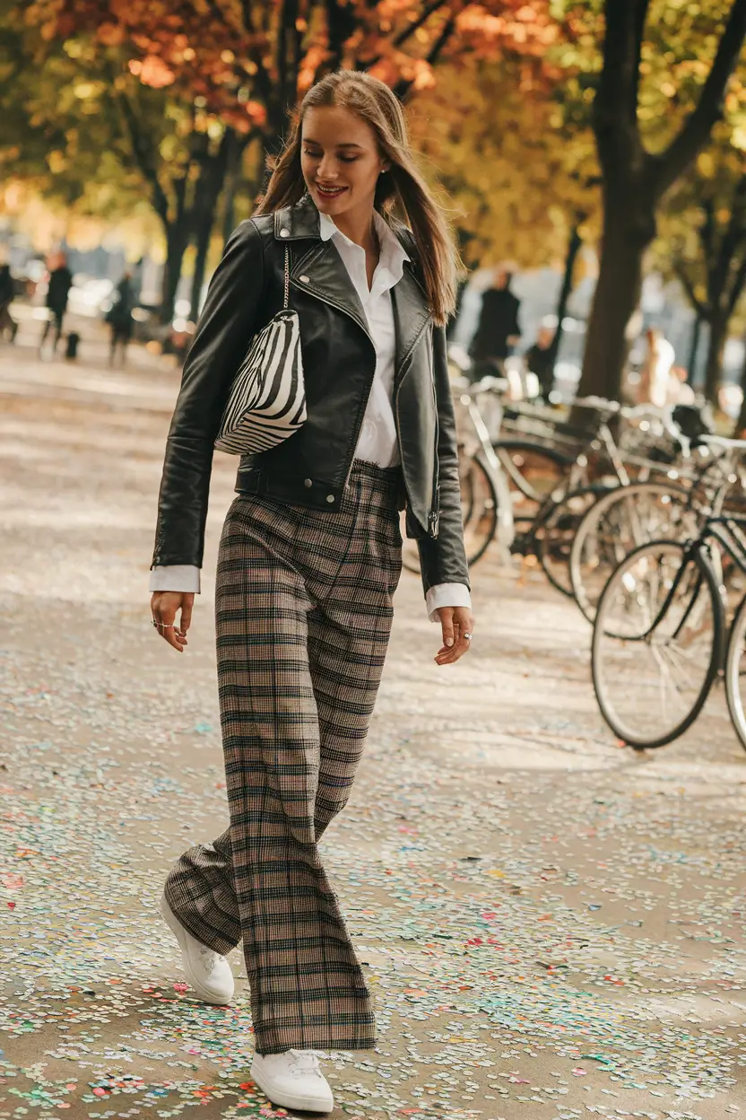 fall fashion inspo for women 2025 Checks & Leather: City-Ready and Effortless