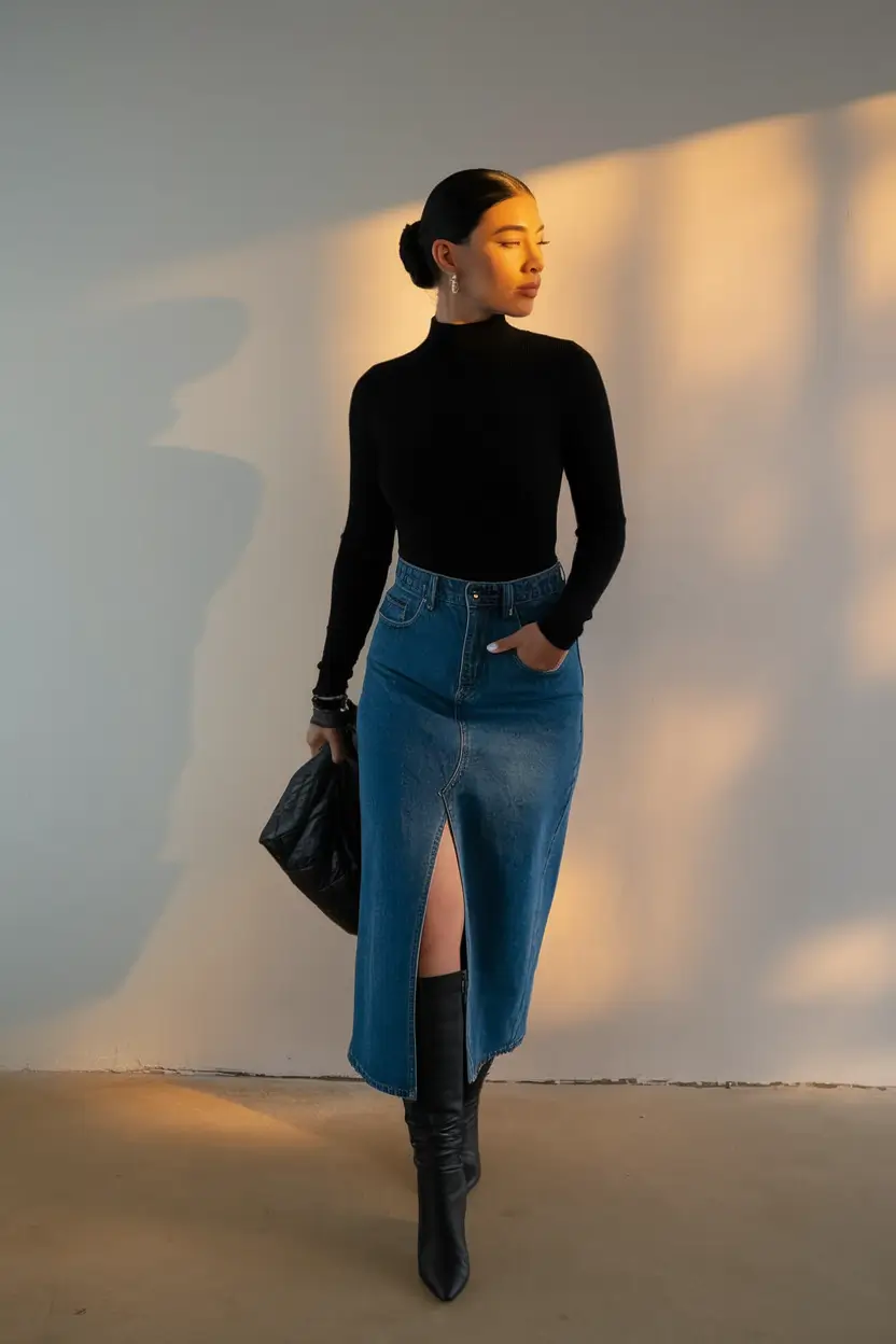 fall fashion inspo for women 2025 Sleek Simplicity: The New Denim Pencil Skirt