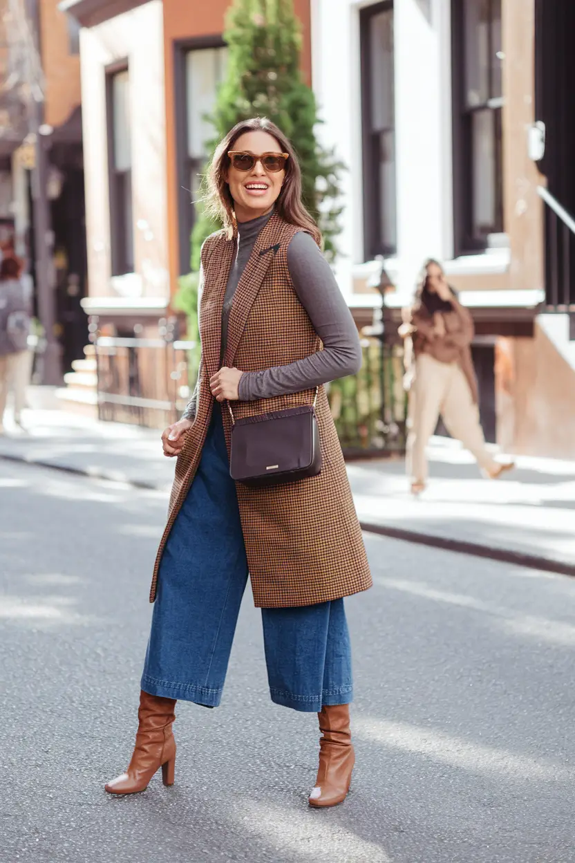 fall fashion inspo for women 2025 Heritage Remix: Waistcoat & Cropped Denim