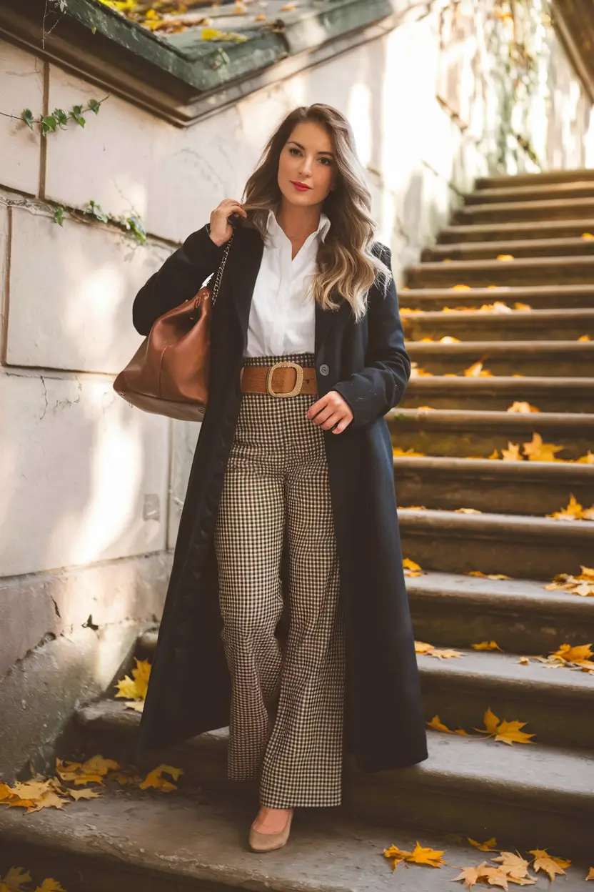 fall fashion inspo for women 2025 Timeless Prep: Navy Coat & Checked Pants