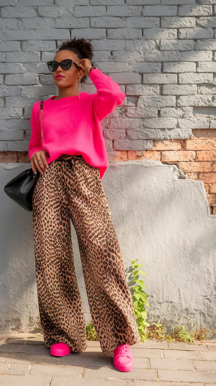 fall fashion inspo for women 2025 Neon and Leopard Wide-Legs: Bold & Playful Confidence