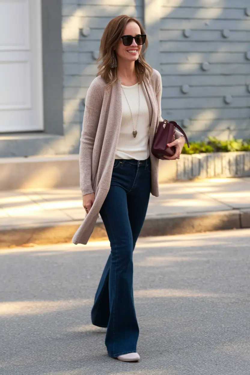 fall fashion inspo for women 2025 Soft Neutrals & Bootcut Denim: Casual Fall Charm