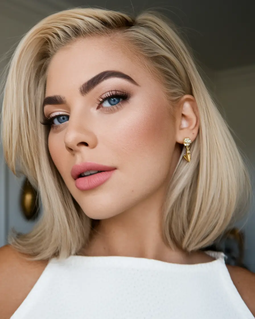 fall hair color for blondes ideas 2025 Blunt Creamy Blonde Bob