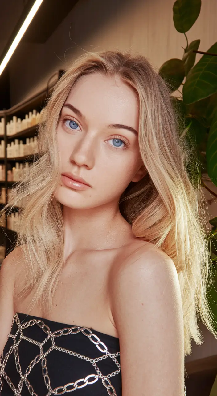 fall hair color for blondes Soft Beige Waves with Natural Roots
